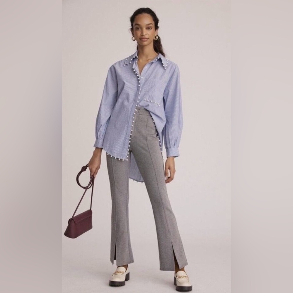 Anthropologie NWT
Maeve Flare Split Hem Pants Twill Gray Flared Pants